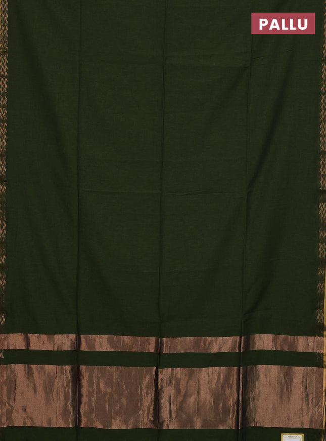 Bengal soft cotton saree sap green with plain body and zari woven border