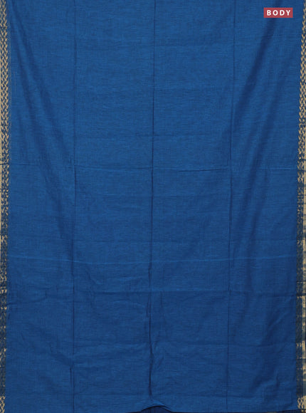 Bengal soft cotton saree cs blue with plain body and zari woven border