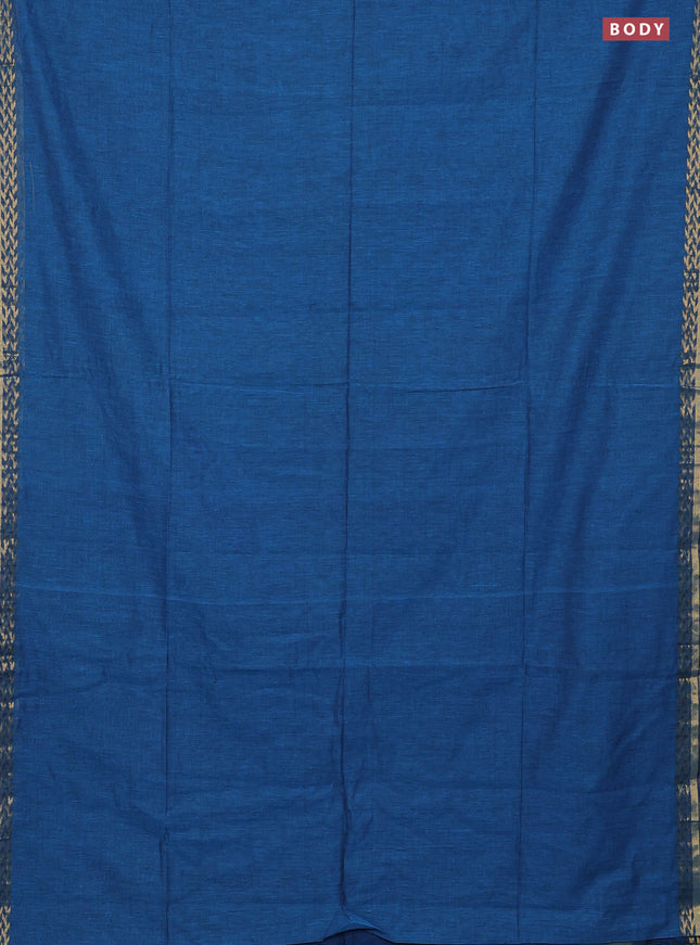 Bengal soft cotton saree cs blue with plain body and zari woven border