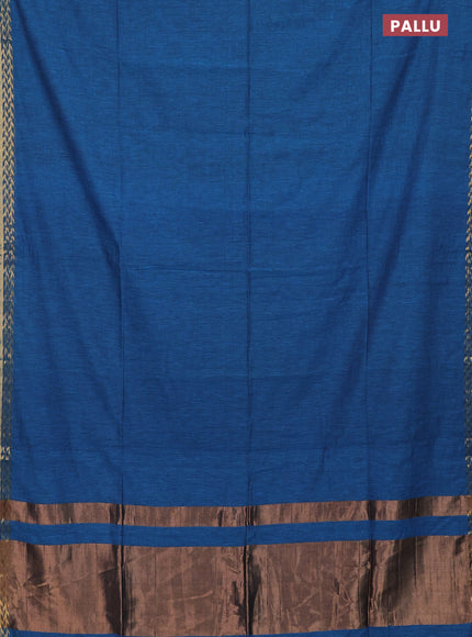 Bengal soft cotton saree cs blue with plain body and zari woven border