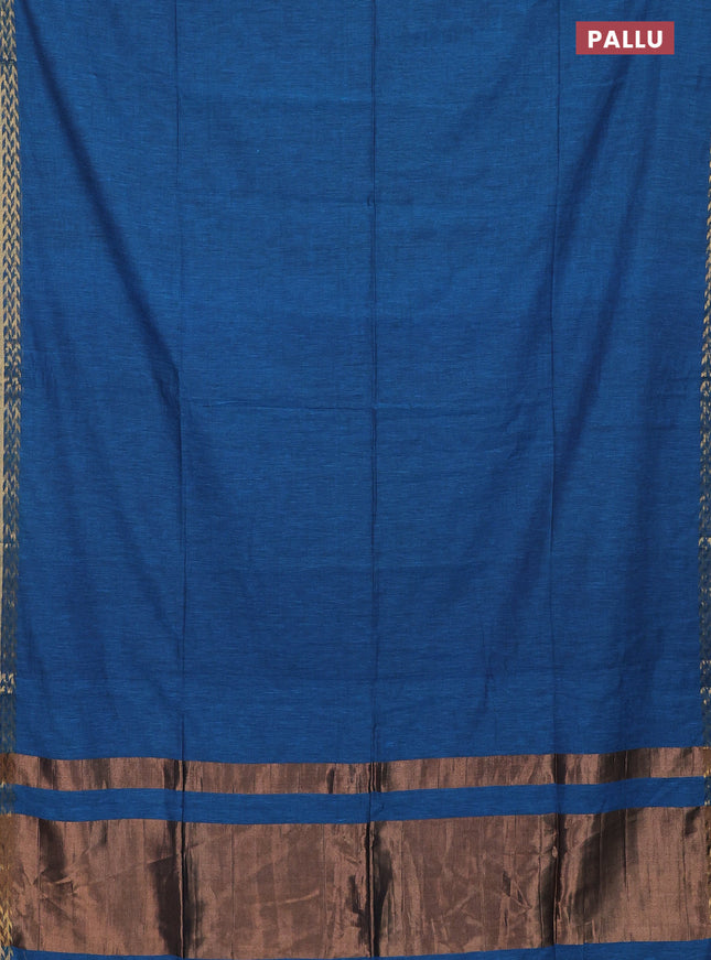 Bengal soft cotton saree cs blue with plain body and zari woven border