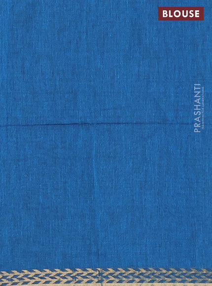Bengal soft cotton saree cs blue with plain body and zari woven border