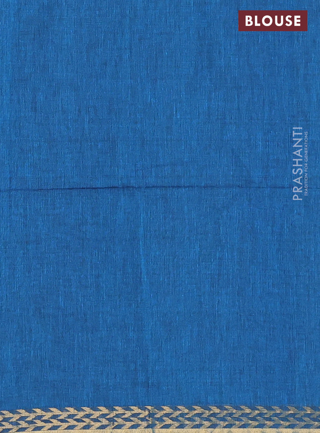 Bengal soft cotton saree cs blue with plain body and zari woven border