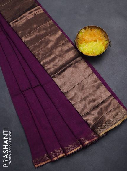 Bengal soft cotton saree purple with plain body and zari woven border