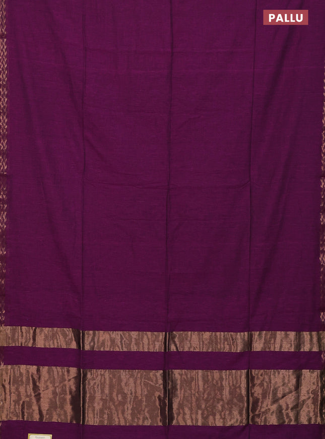 Bengal soft cotton saree purple with plain body and zari woven border