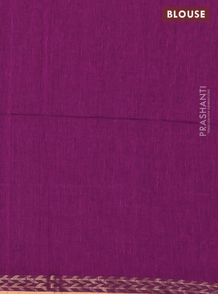 Bengal soft cotton saree purple with plain body and zari woven border