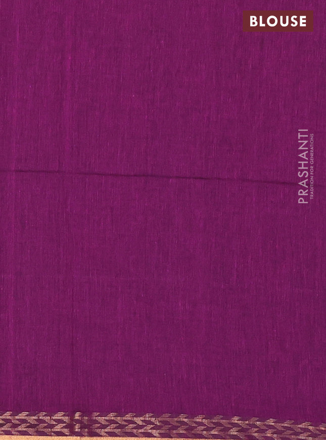 Bengal soft cotton saree purple with plain body and zari woven border