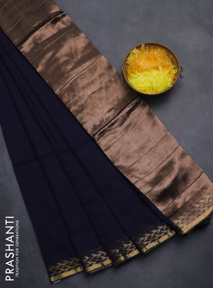 Bengal soft cotton saree navy blue with plain body and zari woven border