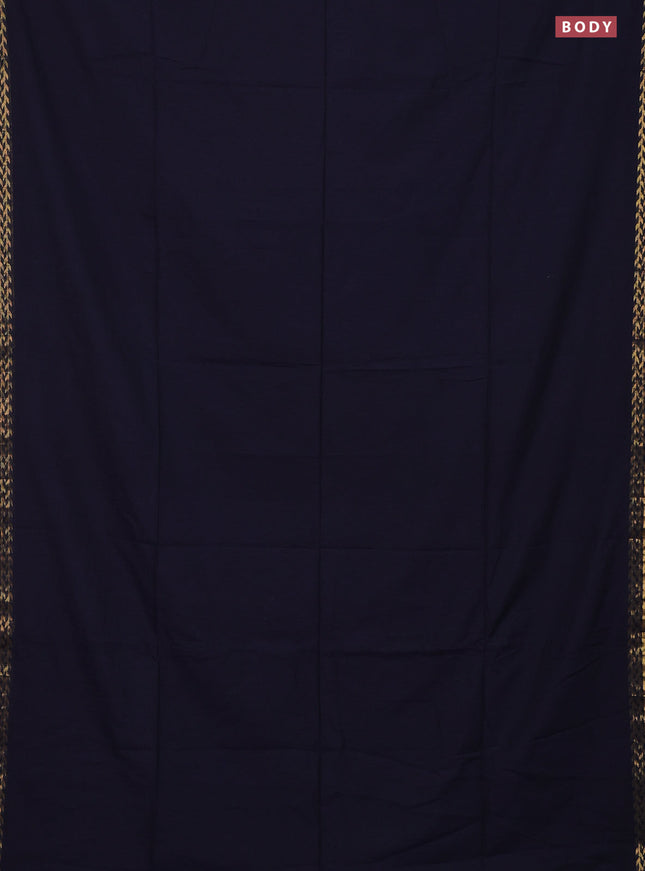 Bengal soft cotton saree navy blue with plain body and zari woven border