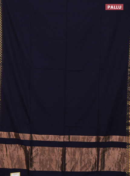 Bengal soft cotton saree navy blue with plain body and zari woven border