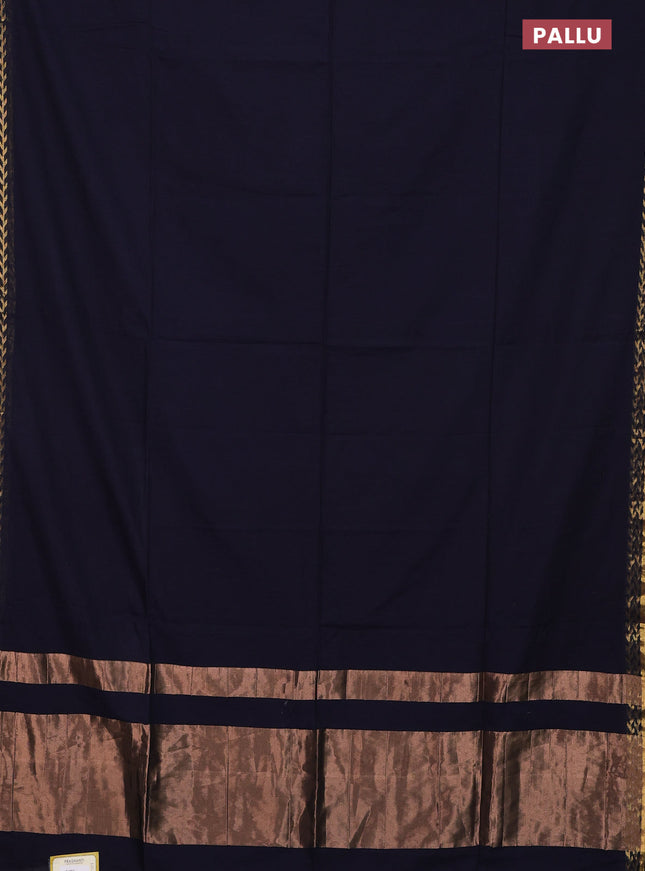 Bengal soft cotton saree navy blue with plain body and zari woven border
