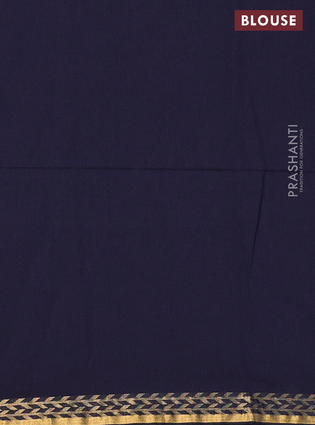 Bengal soft cotton saree navy blue with plain body and zari woven border
