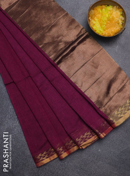 Bengal soft cotton saree magenta pink with plain body and zari woven border