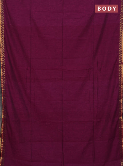Bengal soft cotton saree magenta pink with plain body and zari woven border