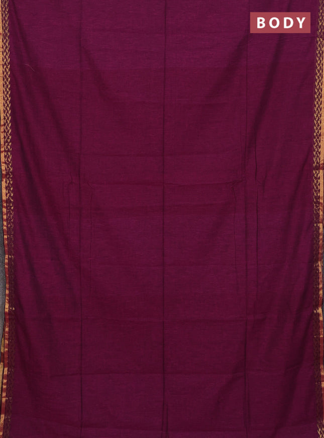 Bengal soft cotton saree magenta pink with plain body and zari woven border