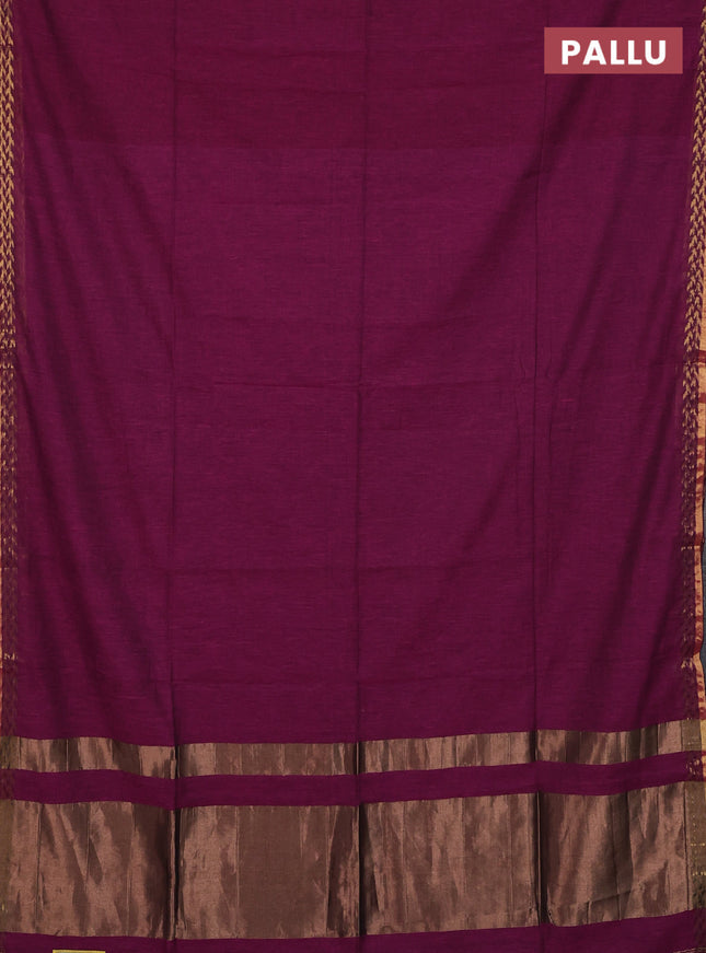 Bengal soft cotton saree magenta pink with plain body and zari woven border