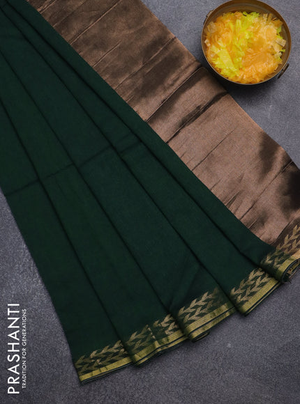 Bengal soft cotton saree green with plain body and zari woven border
