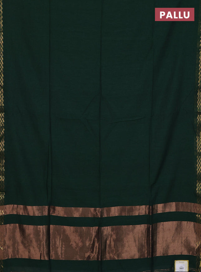 Bengal soft cotton saree green with plain body and zari woven border