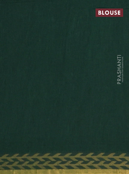 Bengal soft cotton saree green with plain body and zari woven border