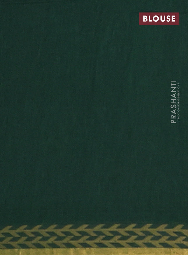 Bengal soft cotton saree green with plain body and zari woven border