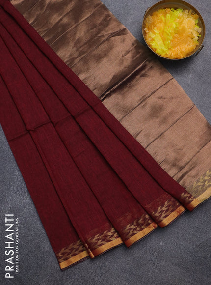 Bengal soft cotton saree maroon with plain body and zari woven border