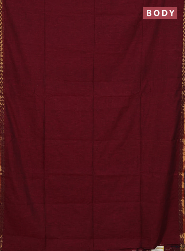Bengal soft cotton saree maroon with plain body and zari woven border