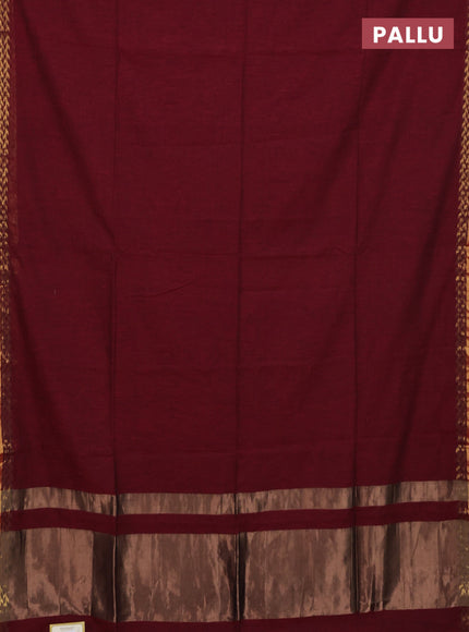 Bengal soft cotton saree maroon with plain body and zari woven border