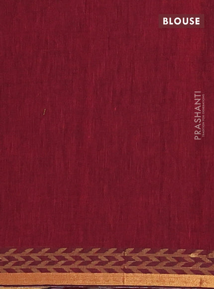Bengal soft cotton saree maroon with plain body and zari woven border