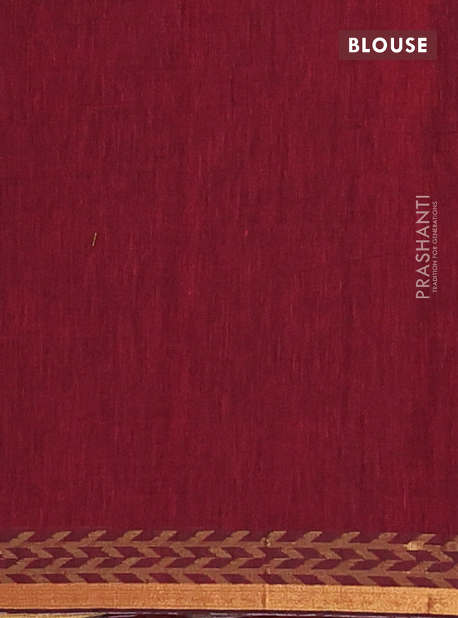 Bengal soft cotton saree maroon with plain body and zari woven border