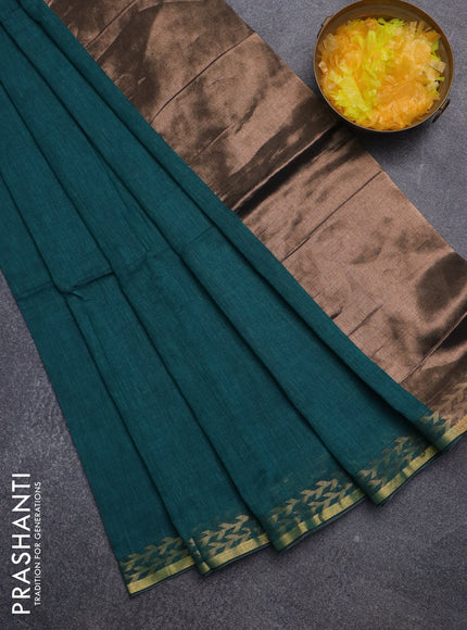 Bengal soft cotton saree peacock green with plain body and zari woven border