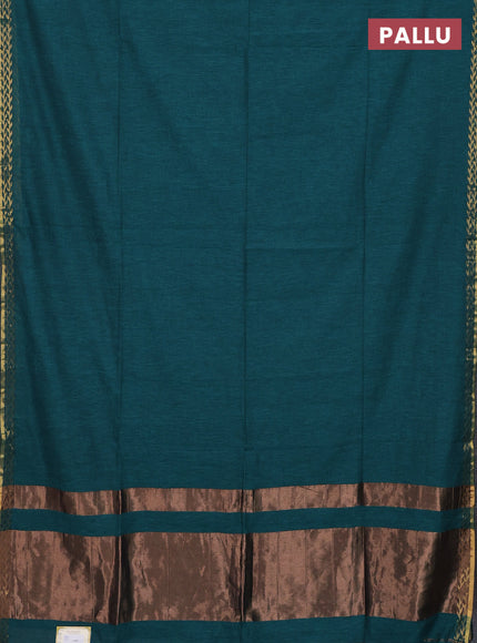 Bengal soft cotton saree peacock green with plain body and zari woven border
