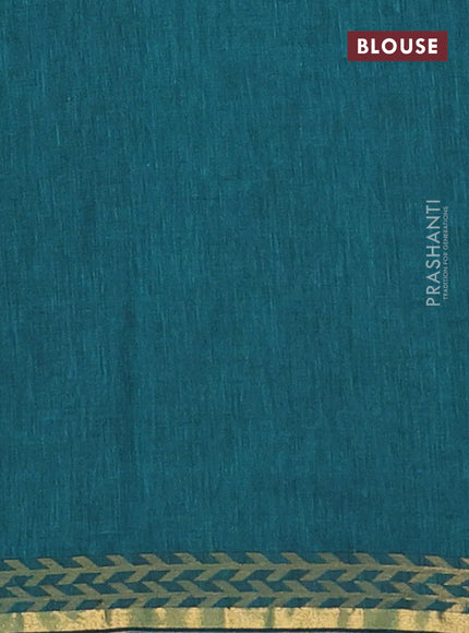 Bengal soft cotton saree peacock green with plain body and zari woven border