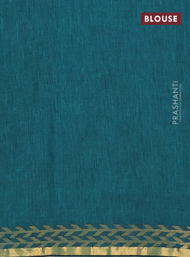 Bengal soft cotton saree peacock green with plain body and zari woven border