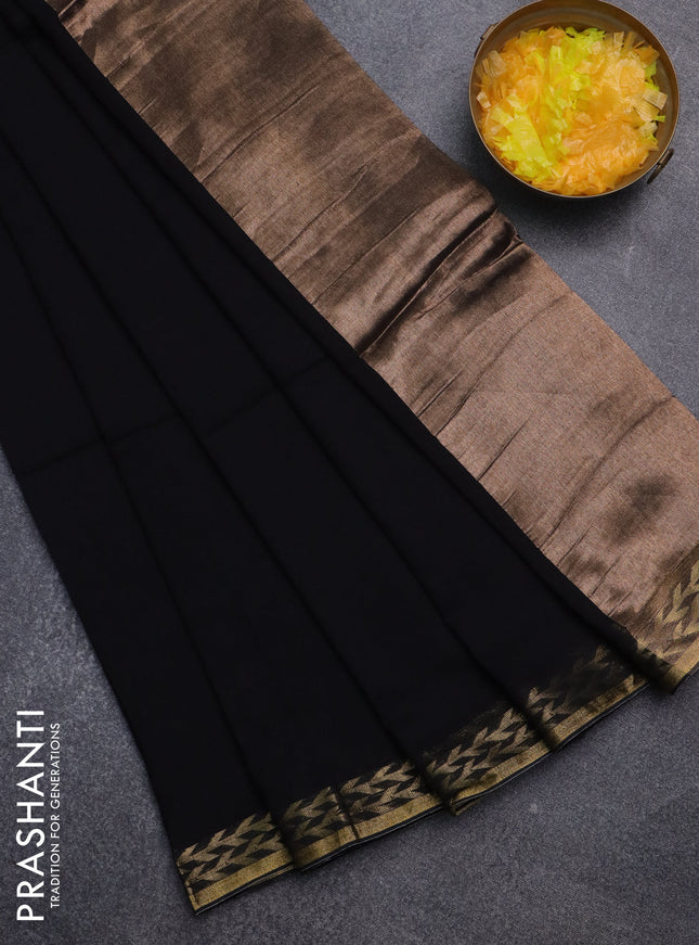 Bengal soft cotton saree black with plain body and zari woven border