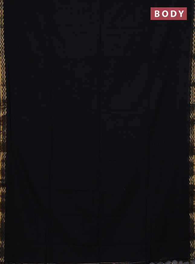 Bengal soft cotton saree black with plain body and zari woven border