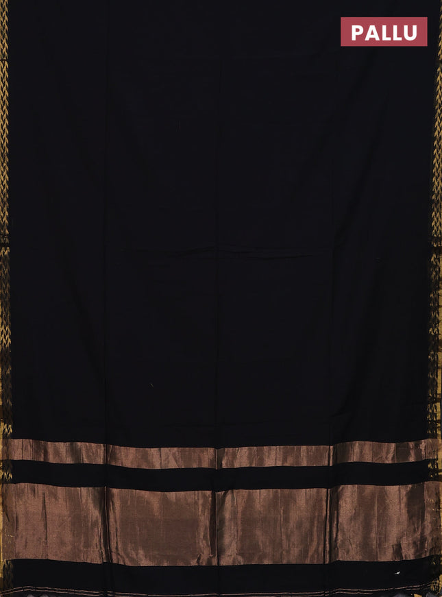 Bengal soft cotton saree black with plain body and zari woven border