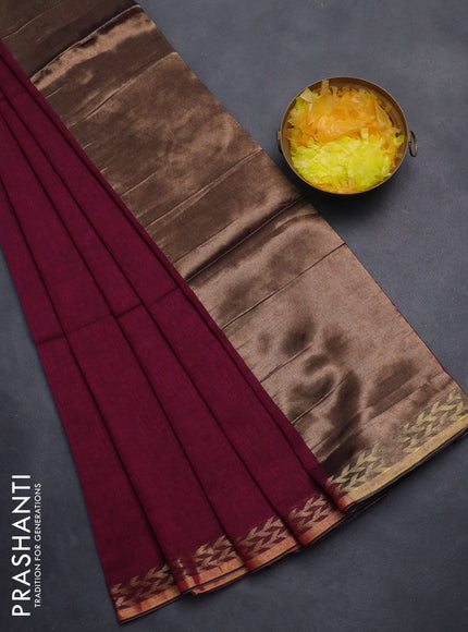 Bengal soft cotton saree maroon with plain body and zari woven border