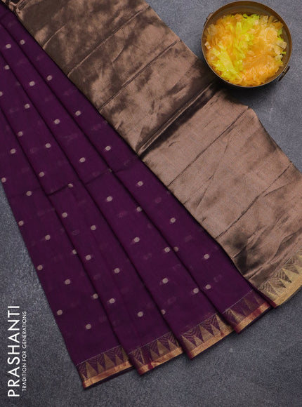 Bengal soft cotton saree purple with thread woven buttas and zari woven border