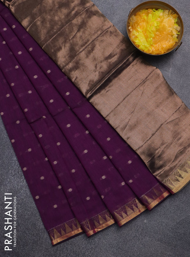 Bengal soft cotton saree purple with thread woven buttas and zari woven border