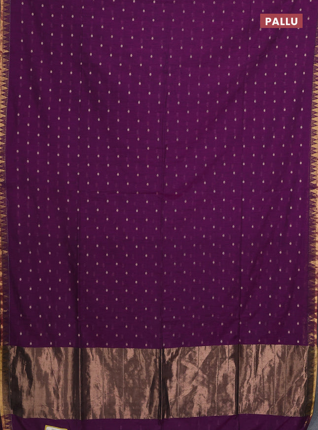 Bengal soft cotton saree purple with thread woven buttas and zari woven border