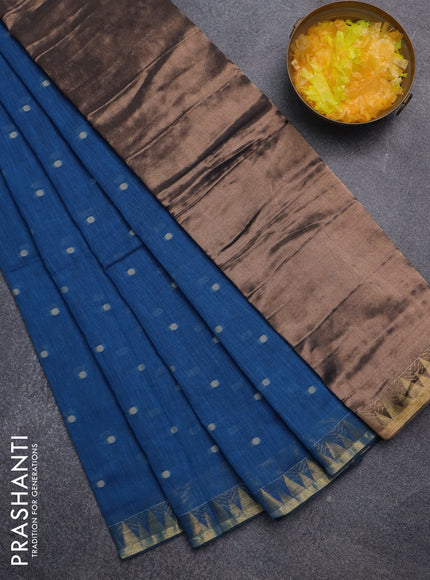 Bengal soft cotton saree cs blue with thread woven buttas and zari woven border