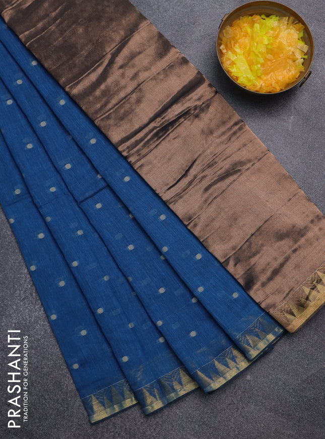 Bengal soft cotton saree cs blue with thread woven buttas and zari woven border