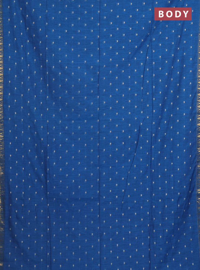 Bengal soft cotton saree cs blue with thread woven buttas and zari woven border