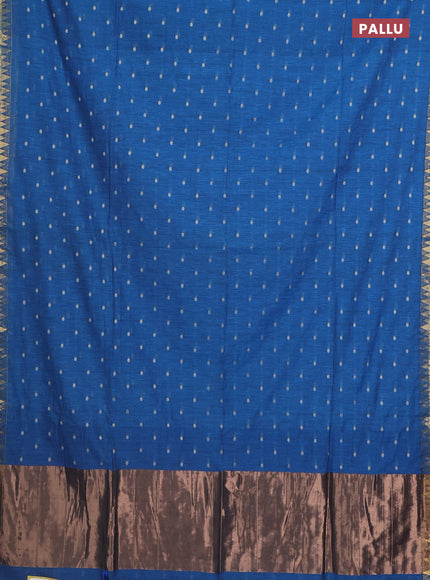 Bengal soft cotton saree cs blue with thread woven buttas and zari woven border