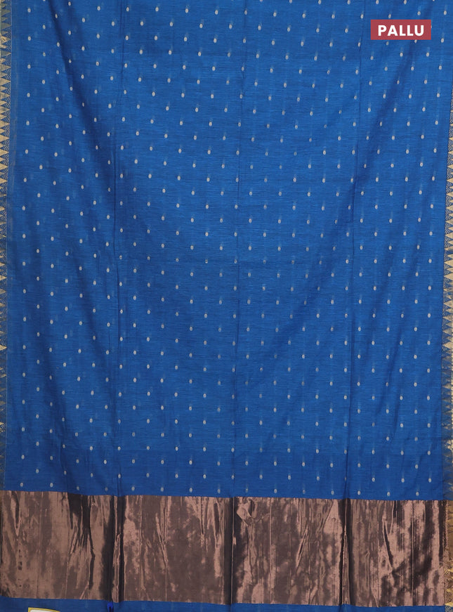 Bengal soft cotton saree cs blue with thread woven buttas and zari woven border