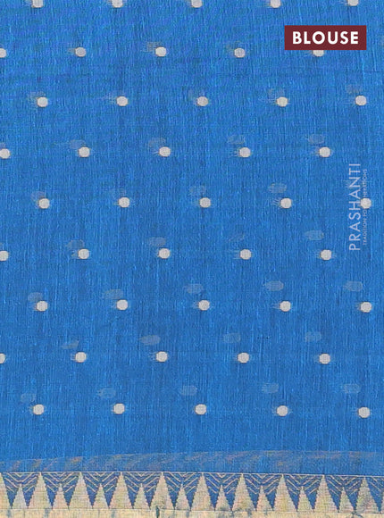 Bengal soft cotton saree cs blue with thread woven buttas and zari woven border