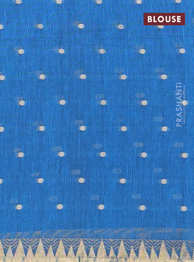 Bengal soft cotton saree cs blue with thread woven buttas and zari woven border
