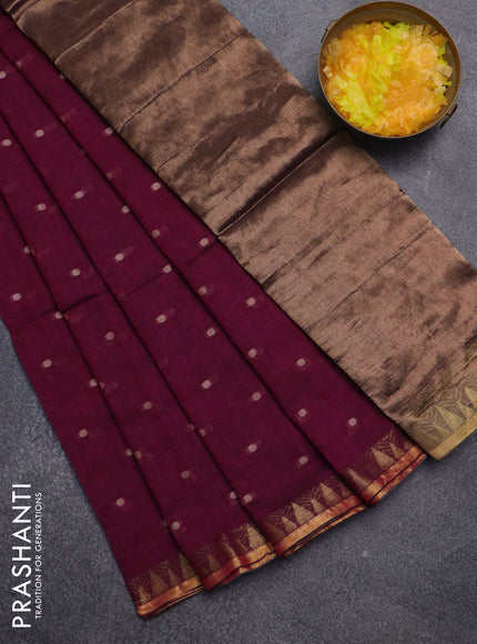 Bengal soft cotton saree dark magenta pink with thread woven buttas and zari woven border