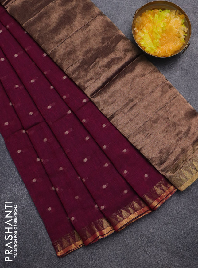 Bengal soft cotton saree dark magenta pink with thread woven buttas and zari woven border