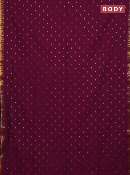 Bengal soft cotton saree dark magenta pink with thread woven buttas and zari woven border